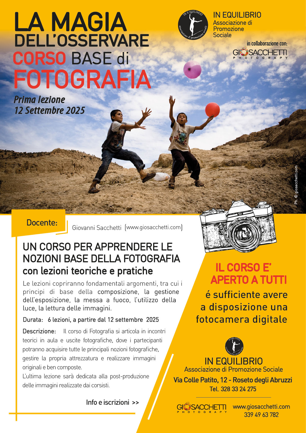 Corso di fotografioa in 6 lezioni con il fotografo Giovanni Sacchetti